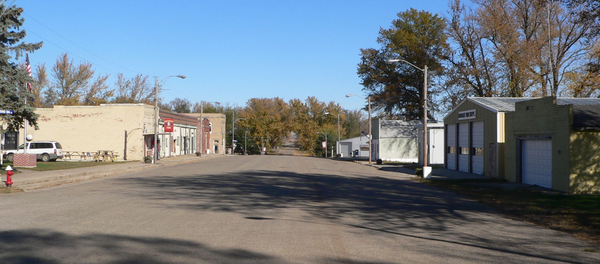 Downtown Rosalie, Nebraska: looking north along the main street.