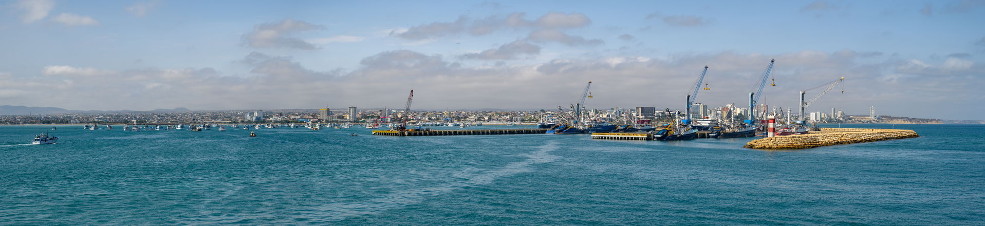 Wide view of the city of Mantua, Ecuador taken from the sea on …