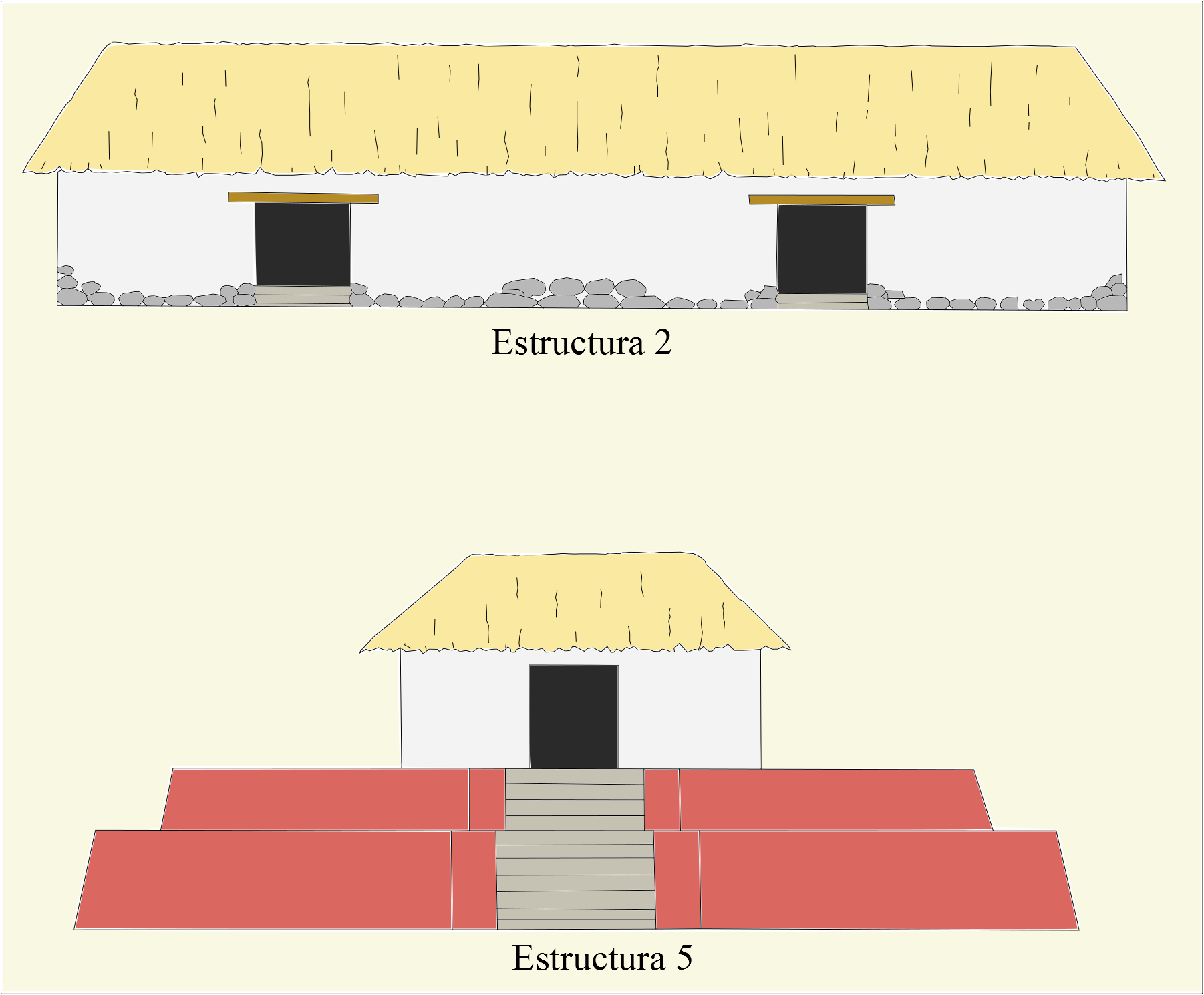 Reconstrucción de como se verían las estructuras 2 (arriba, est…