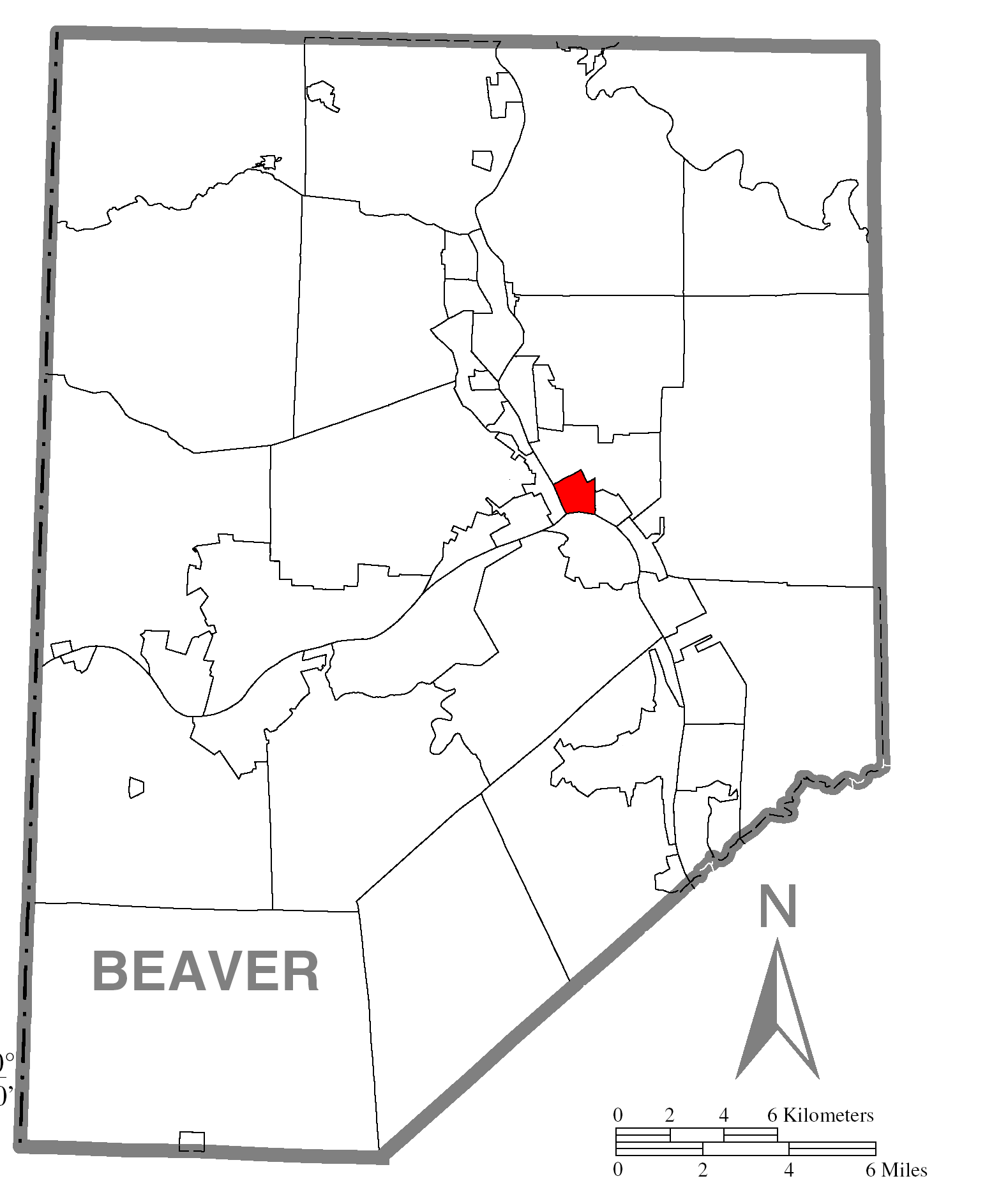 A map of Beaver County showing Rochester, Pennsylvania (alterna…