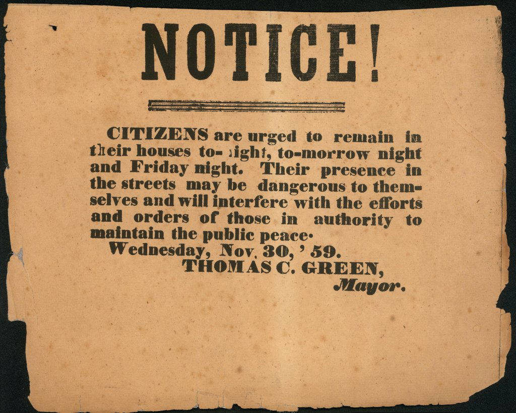 John Brown is to be hung and executed, December 2, 1859.