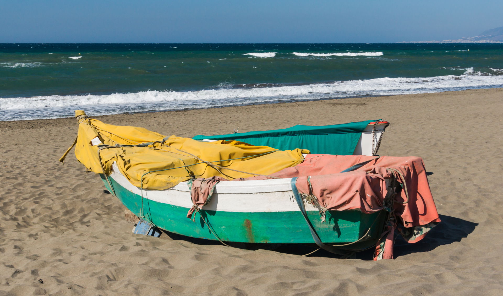 Fishing boats, morning, Beach, Rincon de la Victoria, Andalusia…
