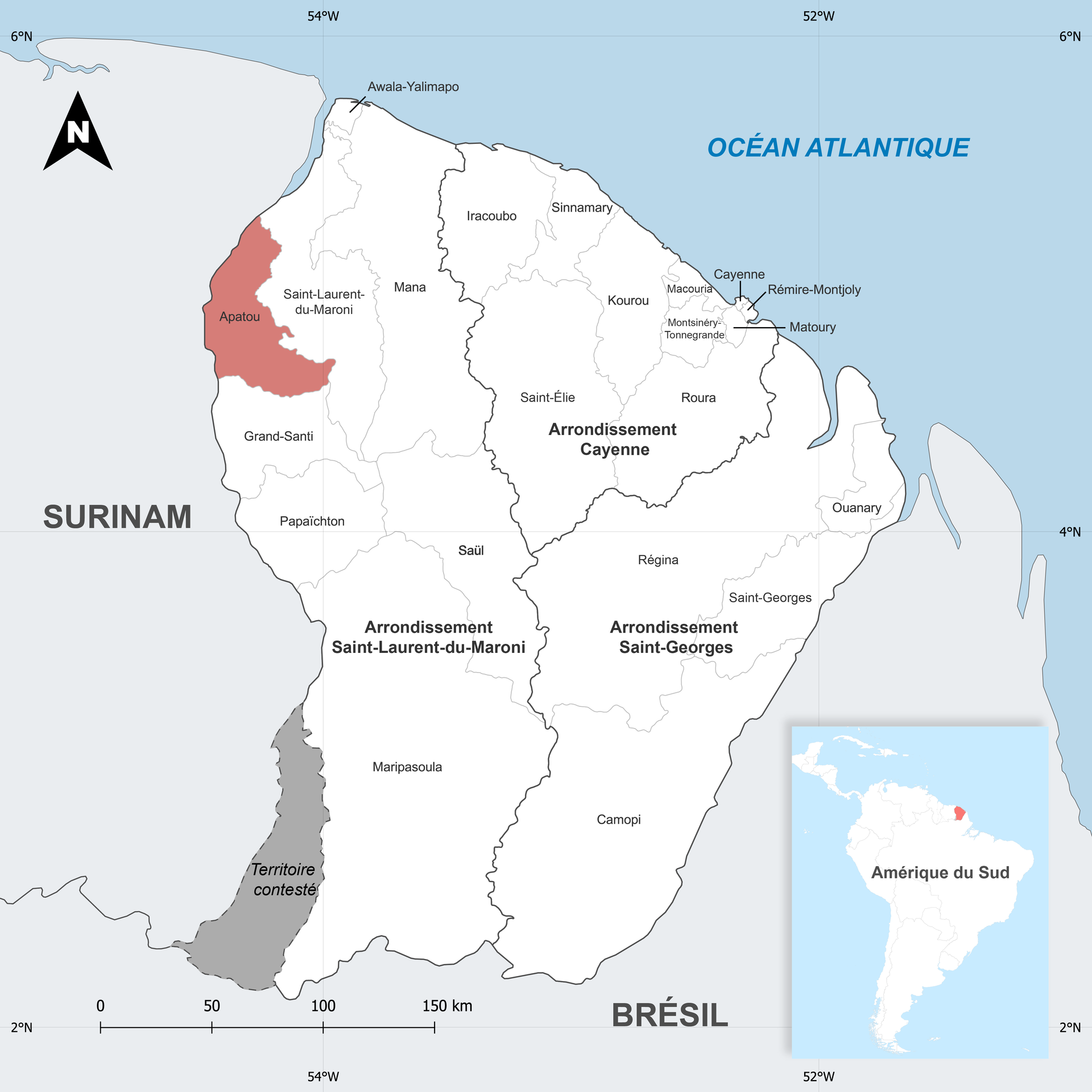 Locator Map of the Apatou commune in French Guiana. This is the…
