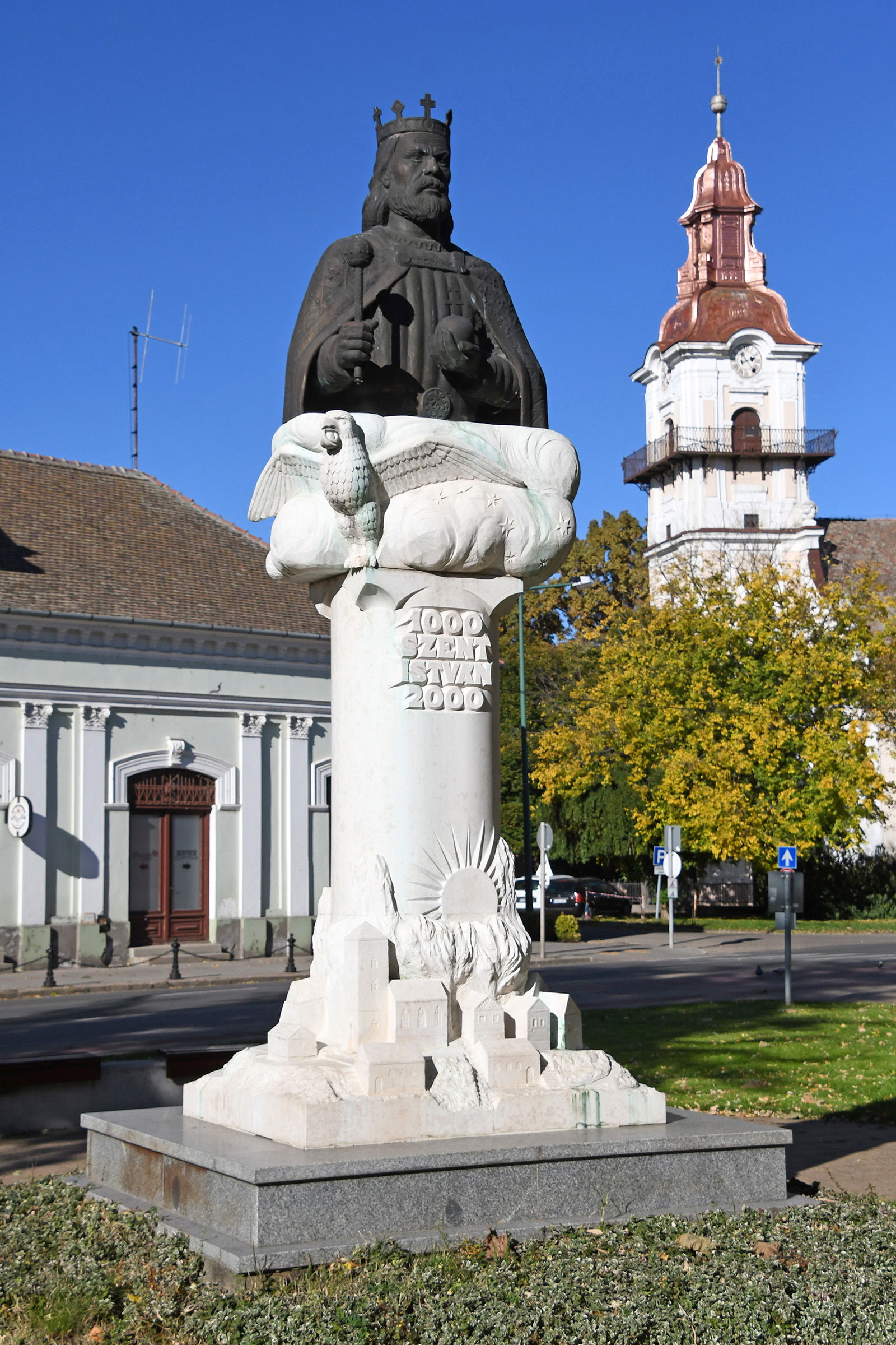 Bust of Saint Stephen of Hungary in Orosháza with the Lutheran …