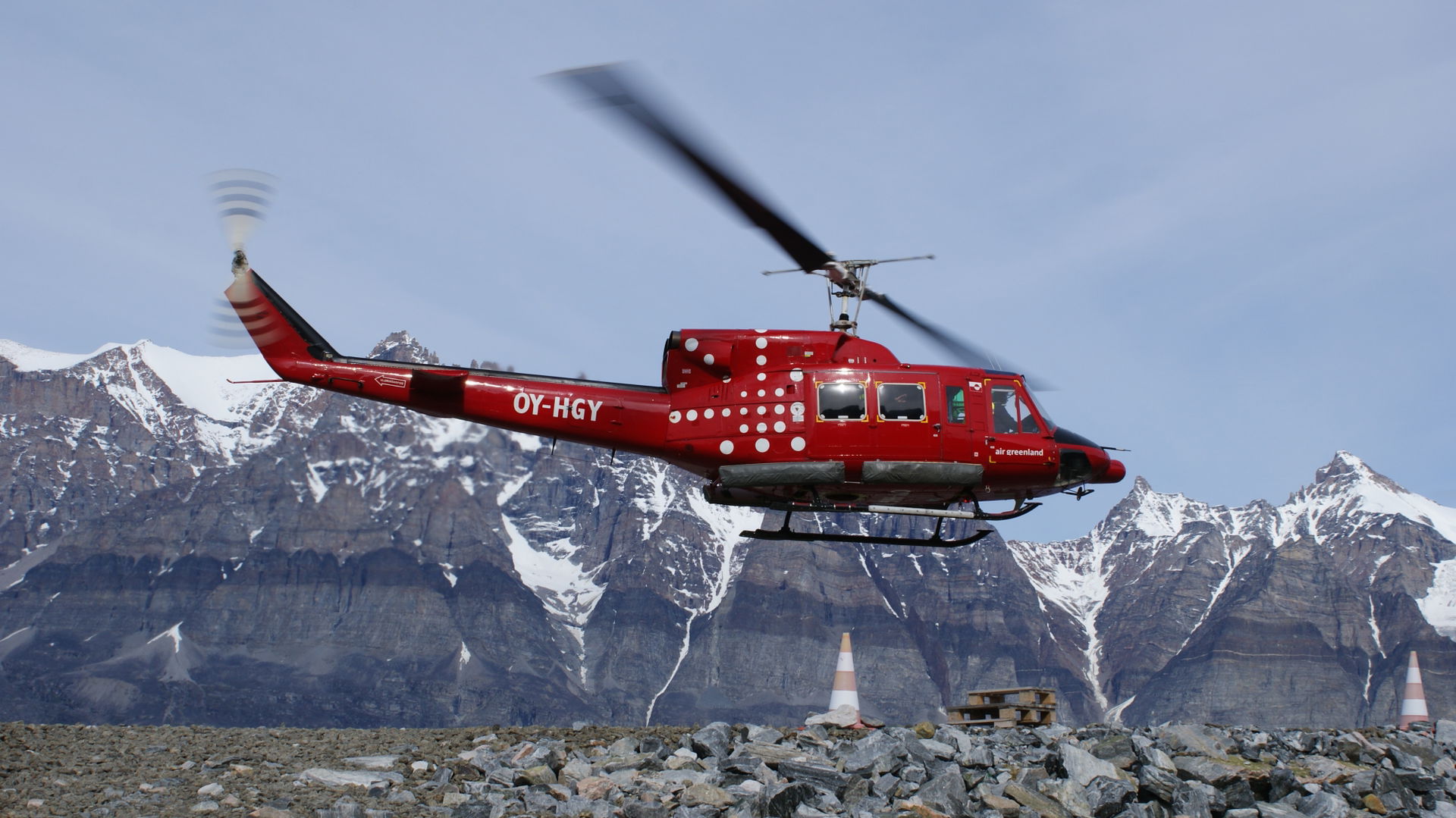 Air Greenland Bell 212 helicopter taking off from Ukkusissat He…