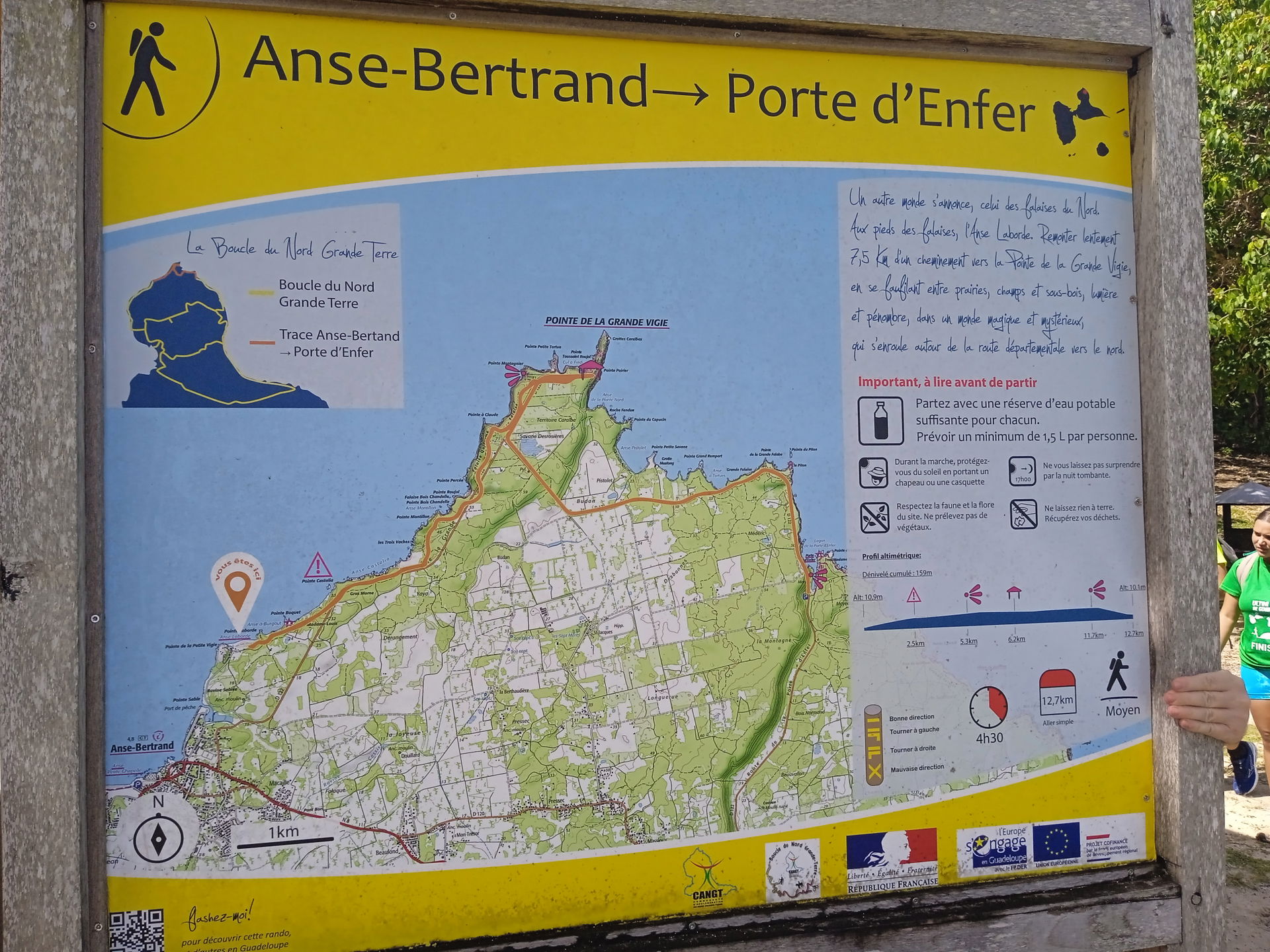Panneau de randonnée Anse-Bertrand-Porte d'Enfer