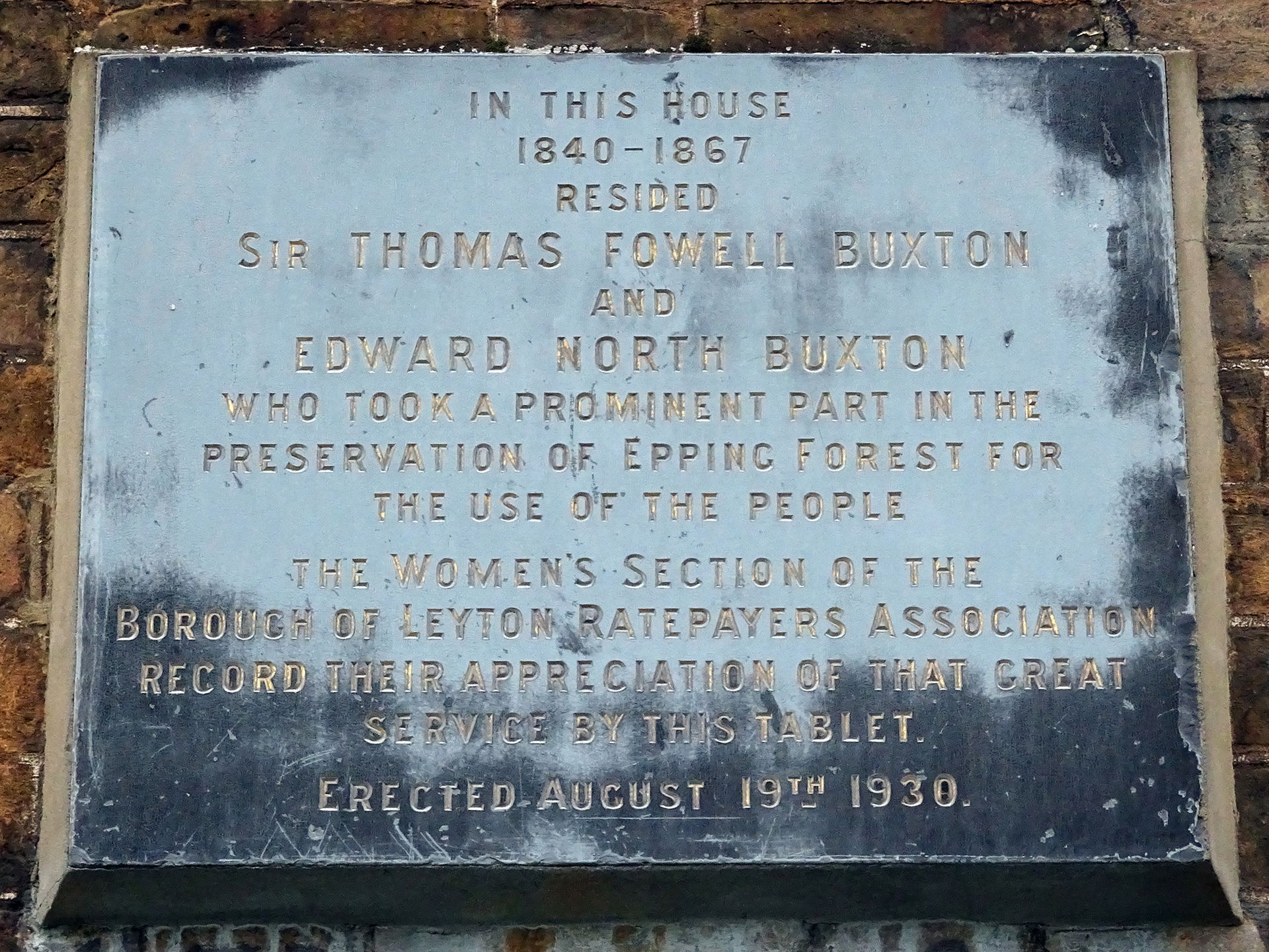 Plaque erected on 19th August 1930 by the Women's Section of th…