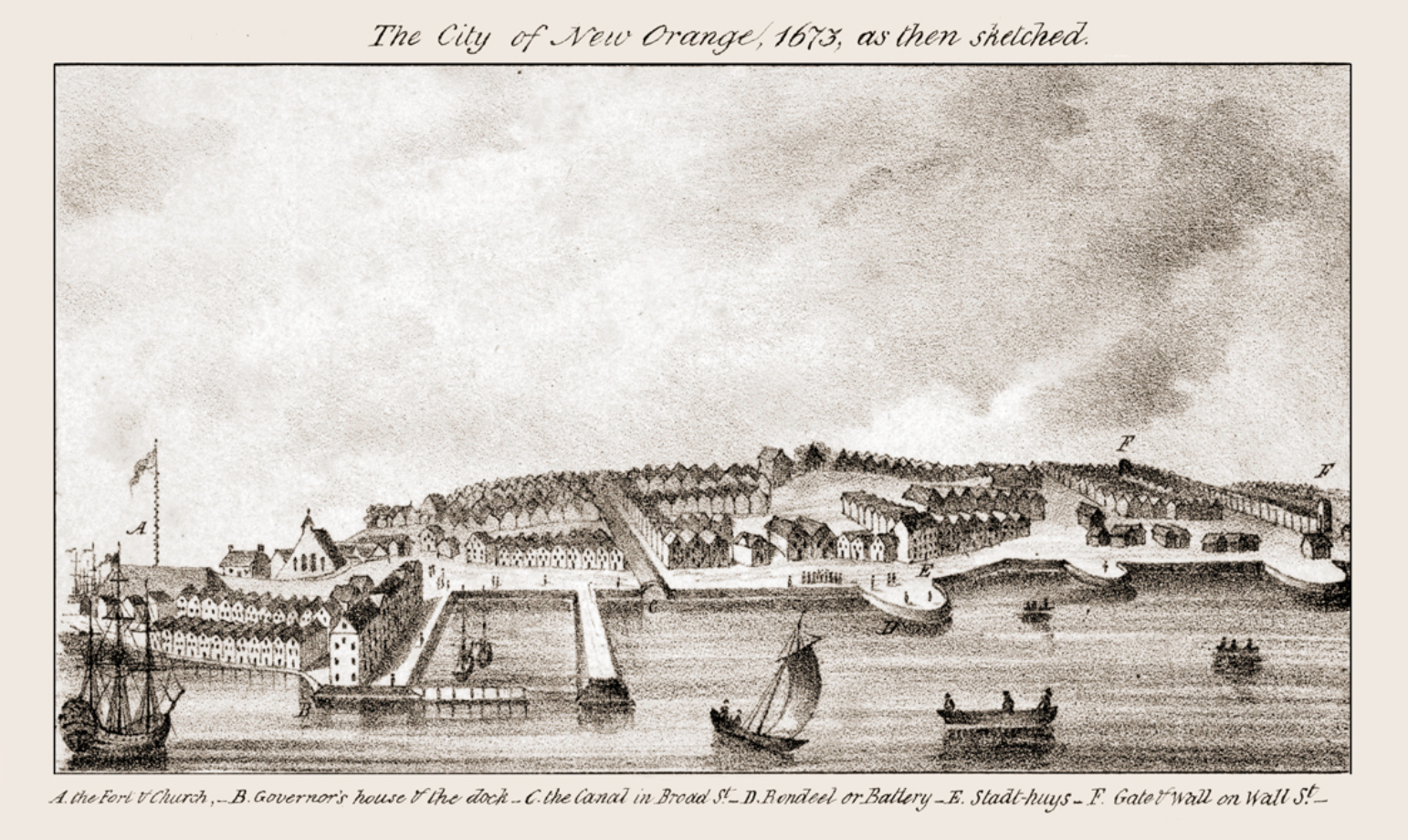 The City of New Orange, 1673, as then sketched. New Amsterdam w…