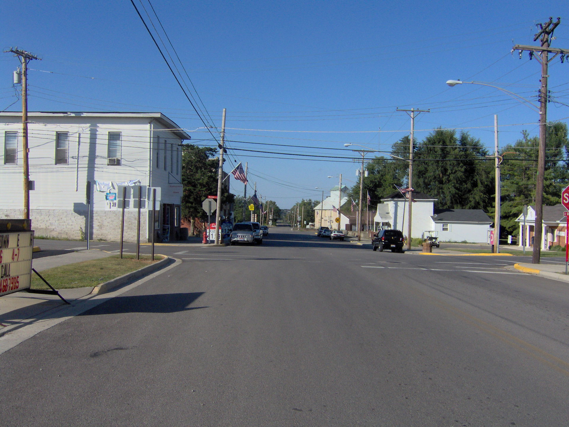 View of the small business district in Rushsylvania, Ohio, faci…