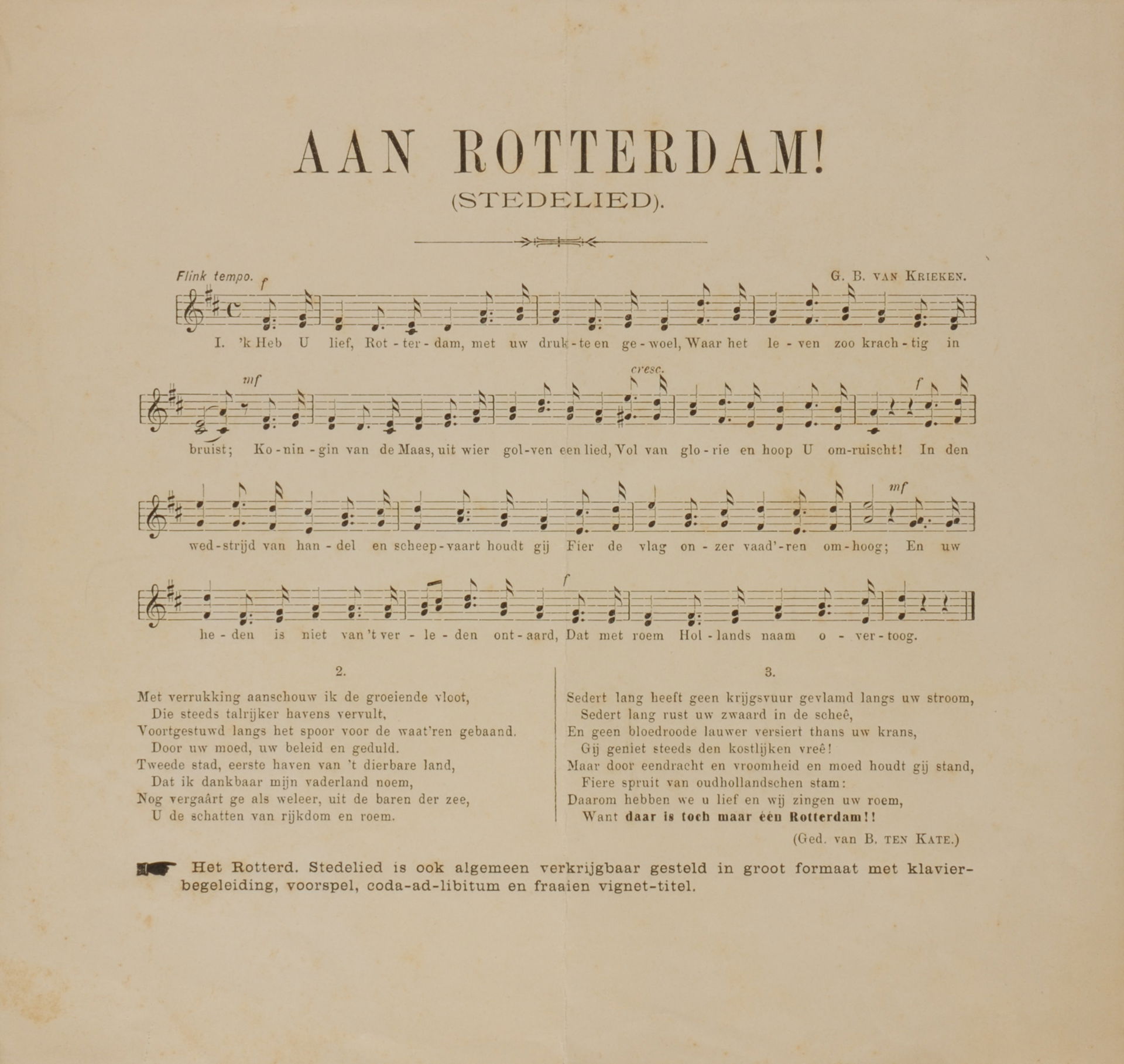 Title: Song with text and notes “To Rotterdam! (city song)”
Des…