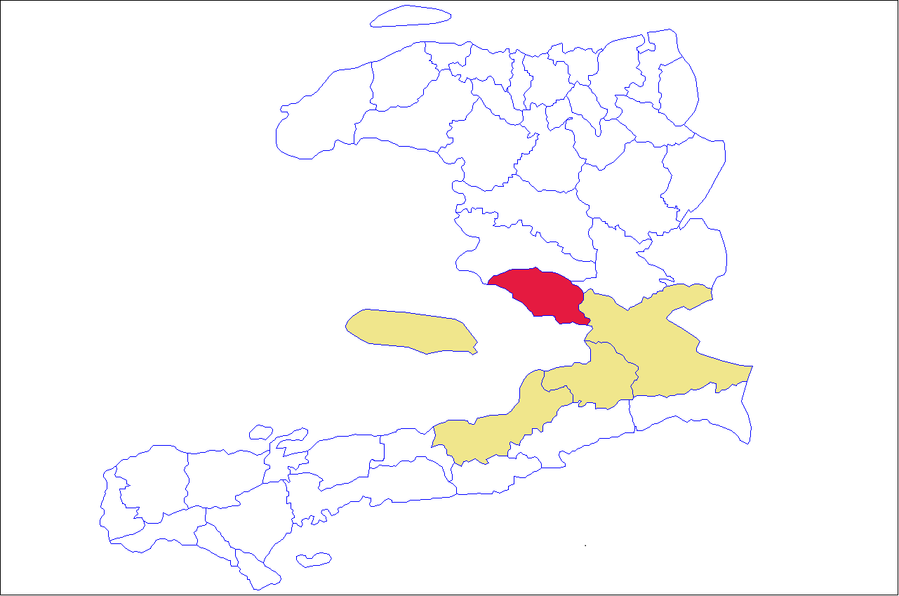 西県のラカイエ郡の地図。参考資料:Haïti - Ouest - Carte de référence - Limite ad…