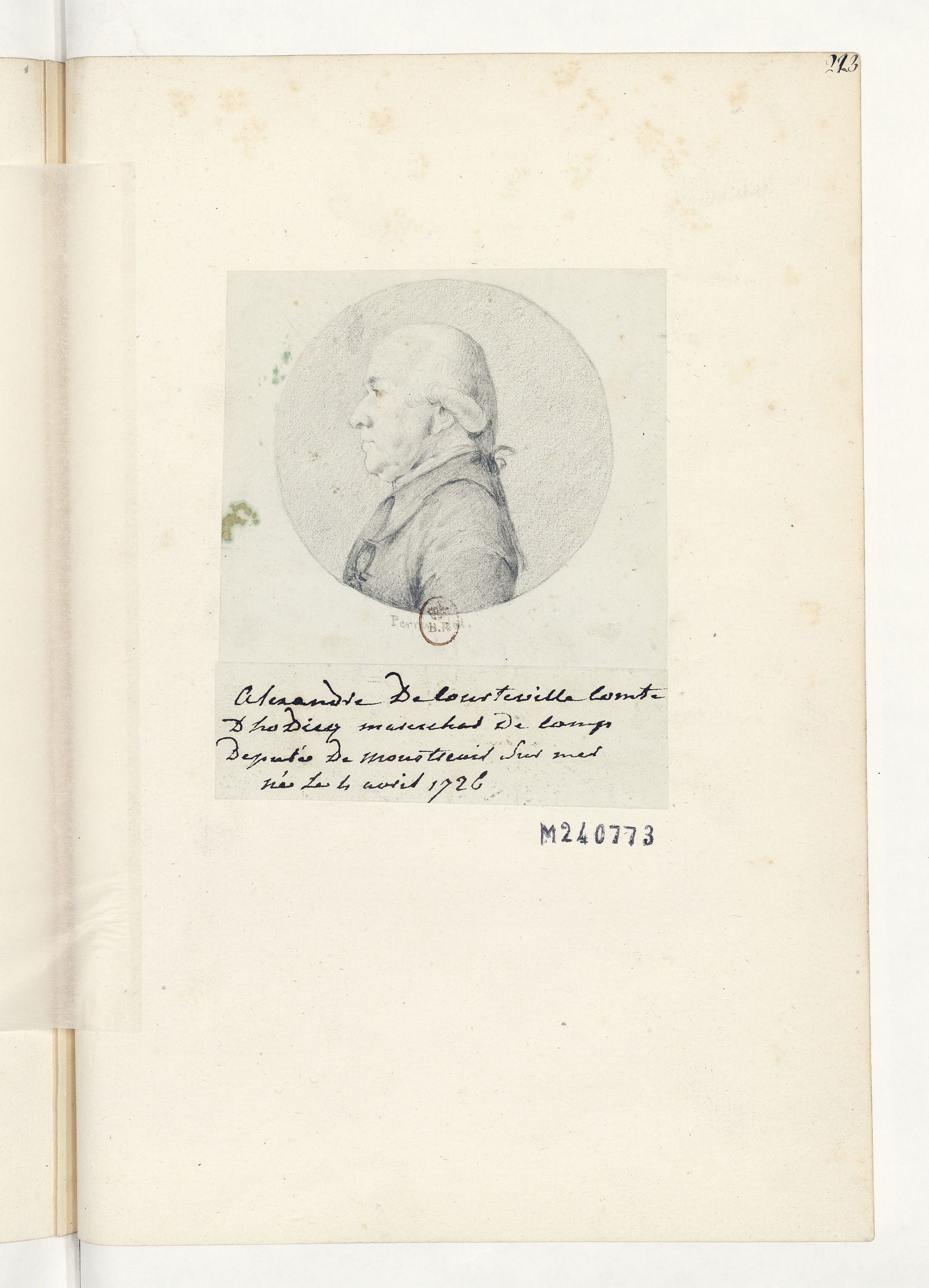 Sujet : Courteville, Jacques Alexandre Antoine François de (172…