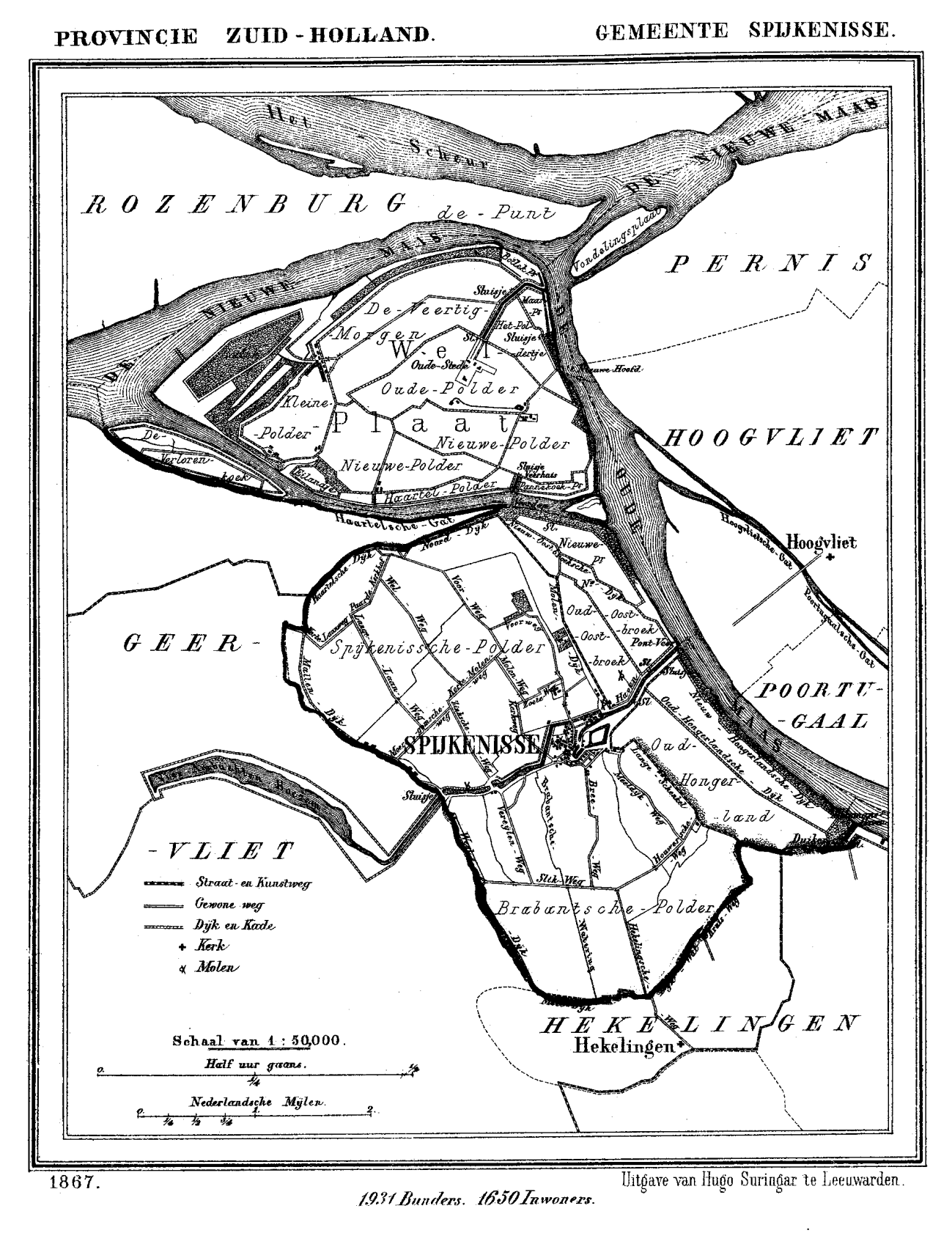 Historic map of Spijkenisse, South Holland, the Netherlands
