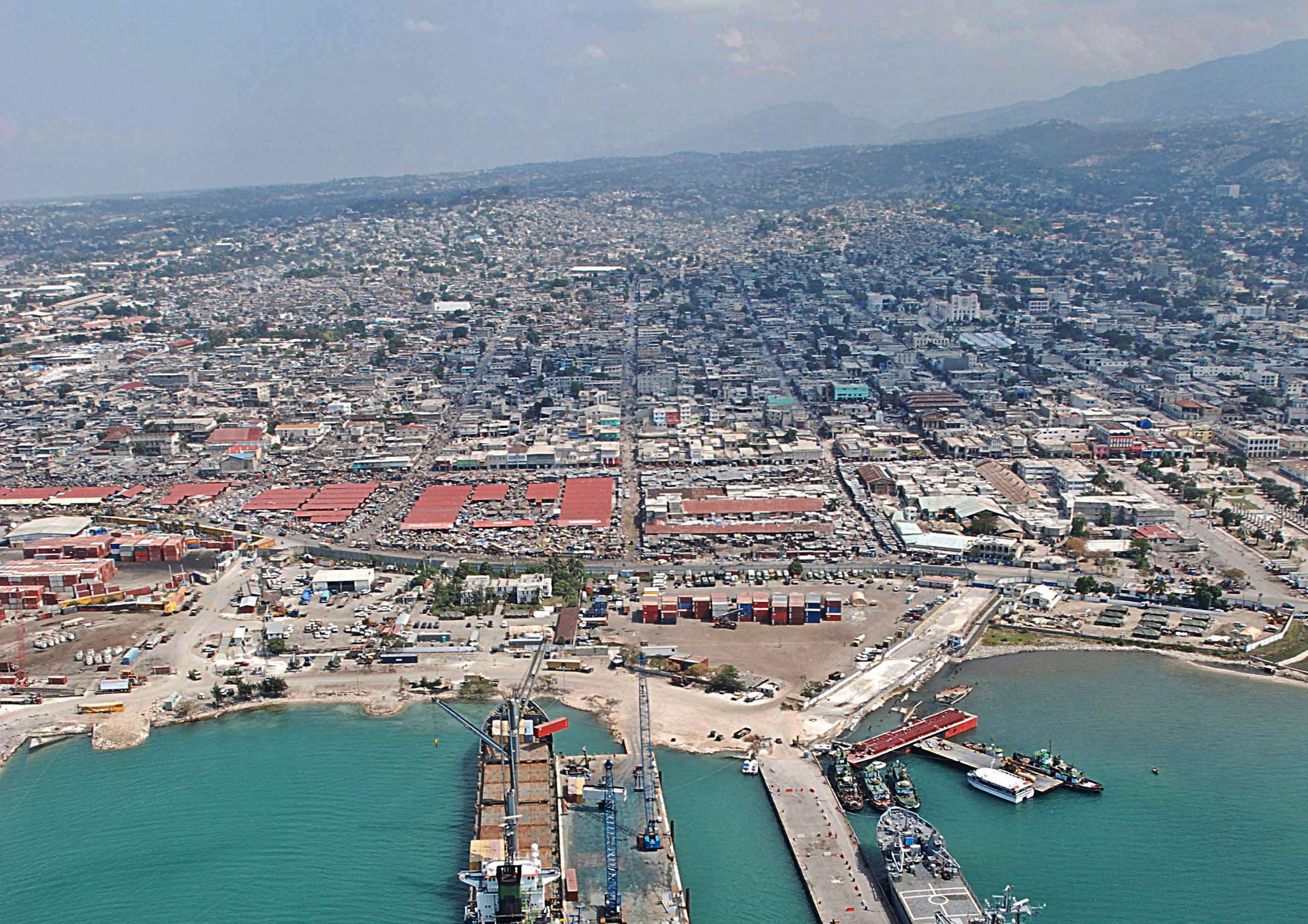 PORT-AU-PRINCE, Haiti (Feb. 21, 2010) An aerial view of the log…