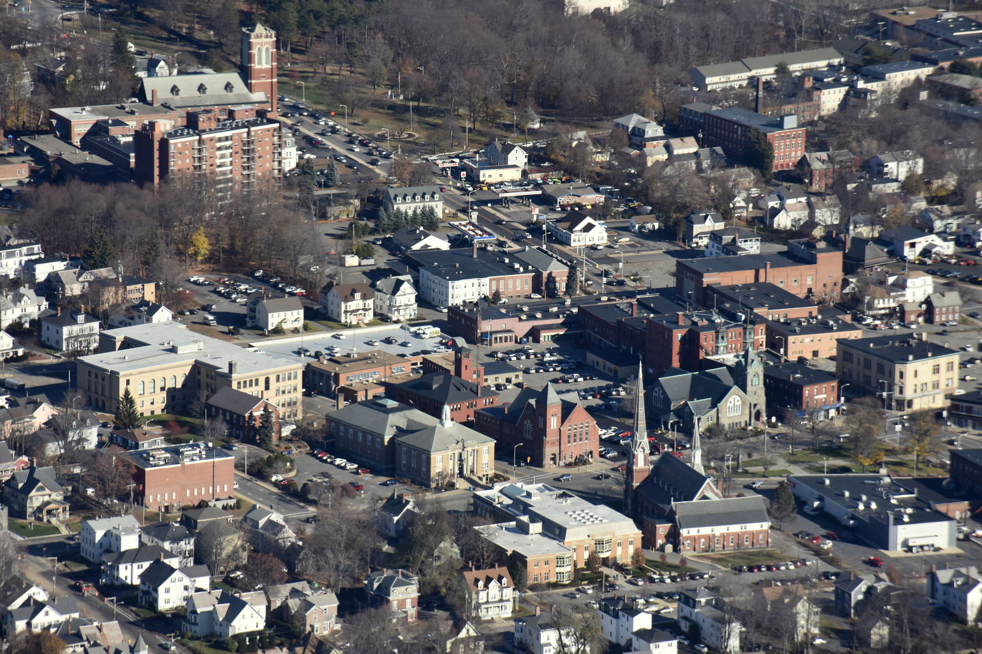 Aerial view of downtown Leominster, Massachusetts