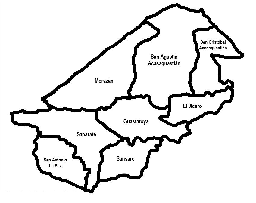 Map of El Progreso Department by municipality