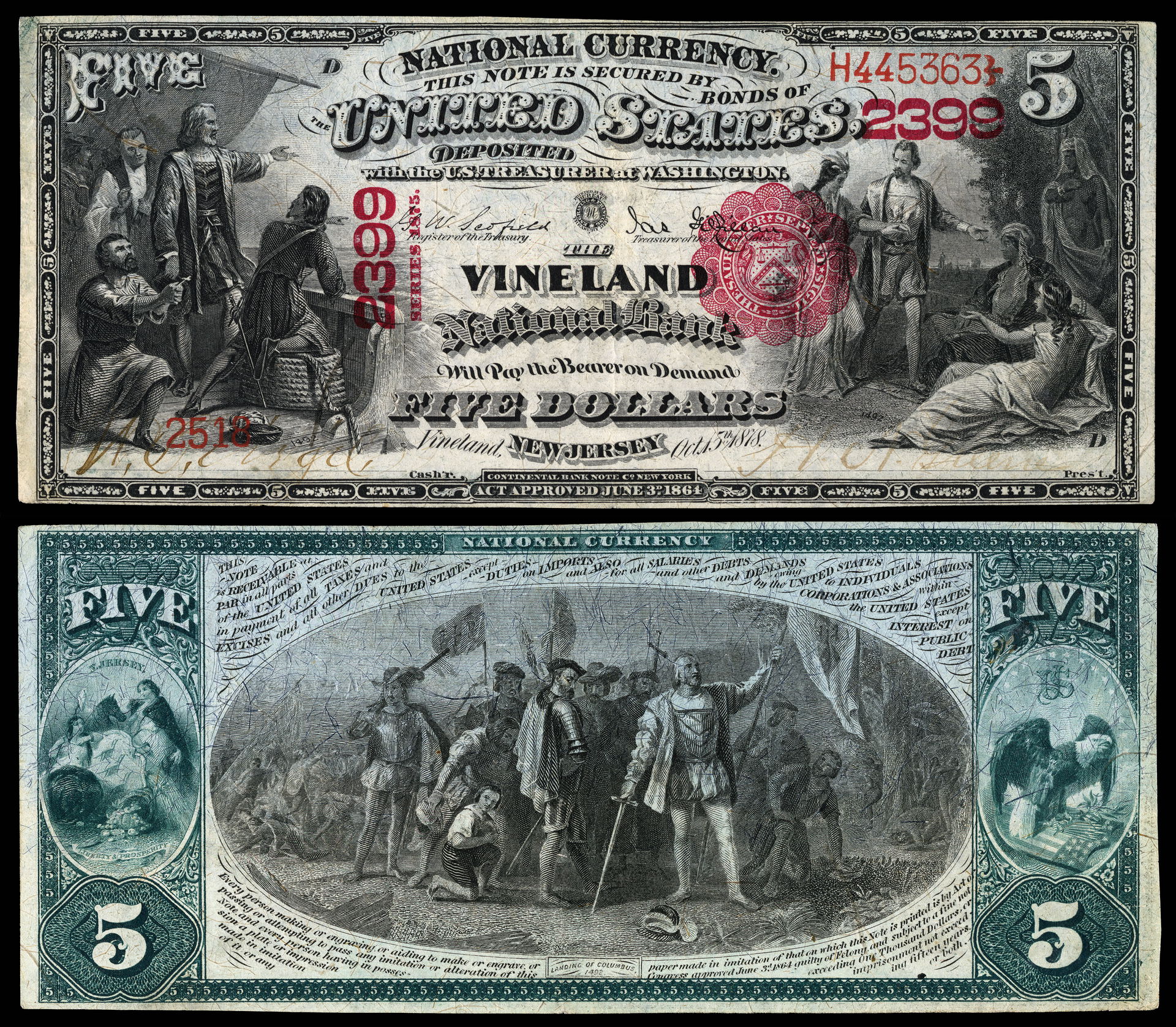 $5 Series 1875The Vineland National Bank, Vineland, New Jersey …