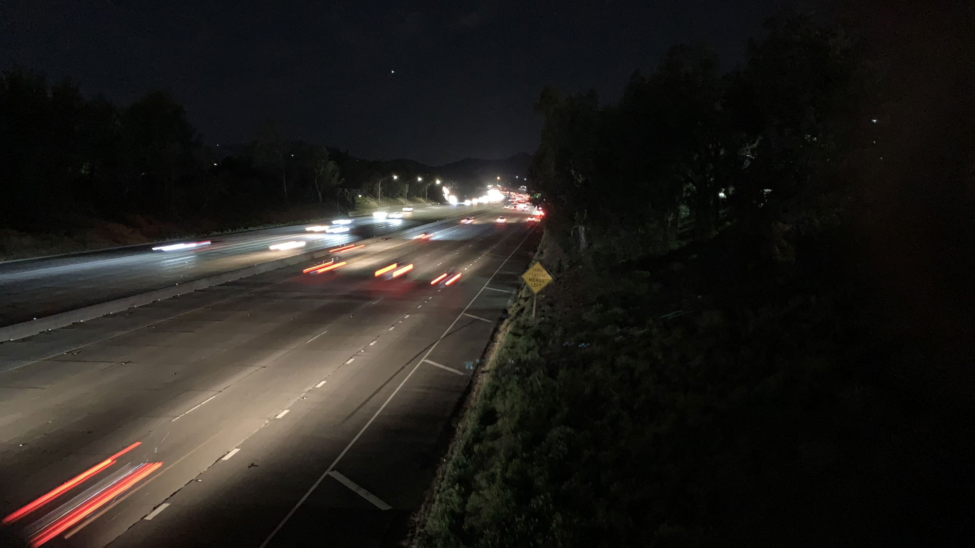 View of the CA-118 Highway at night in Porter Ranch, California…