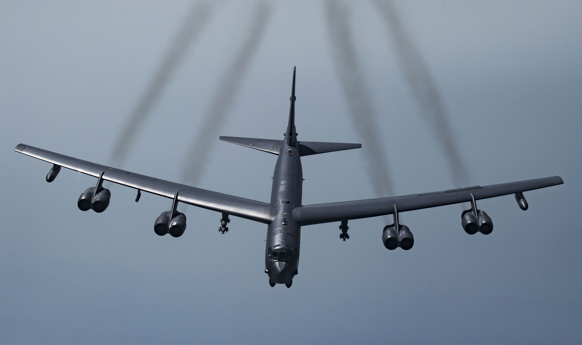 A U.S. B-52H Stratofortress prepares to join with Qatar Emiri A…