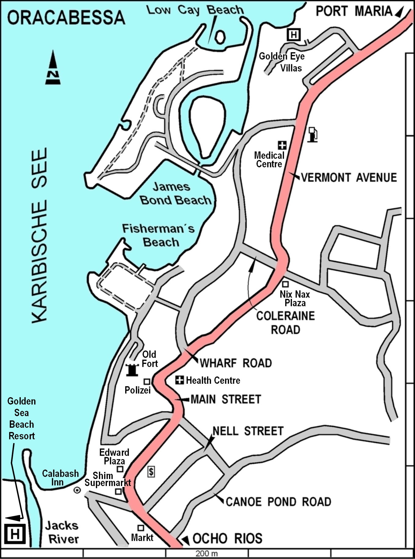 Strassenkarte von Oracabessa