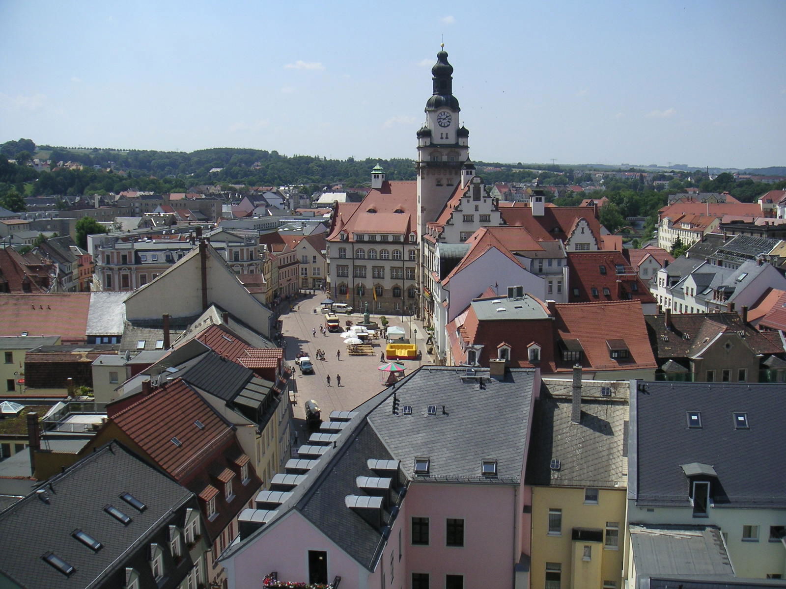 Blick vom Nikolaiturm zum Obermarkt in Döbeln - Denkmalschutzge…