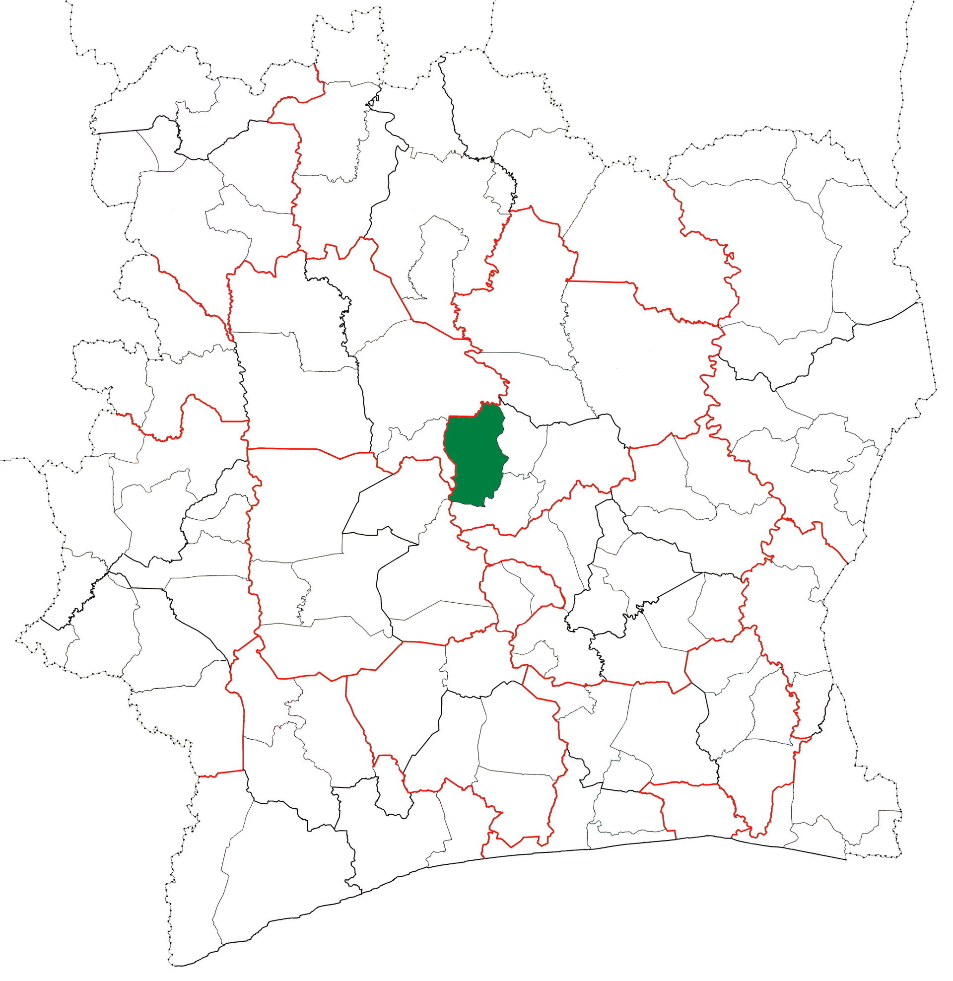 Locator map for Béoumi Department in Côte d'Ivoire.
