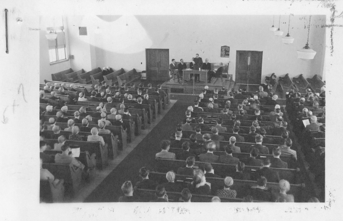 Caption: March, 1947. Archbold, Ohio. Central Church at Archbol…