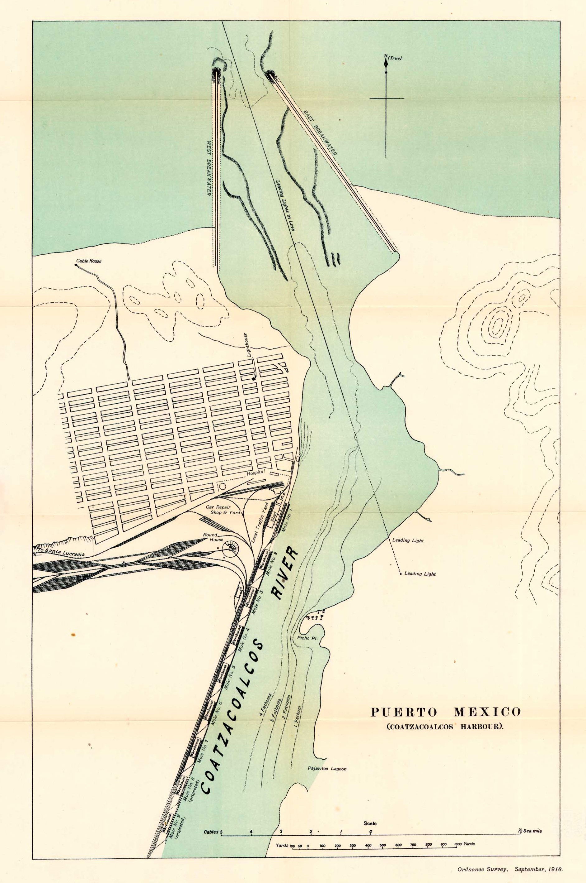 Old map of Coatzacoalcos Mexico 1919