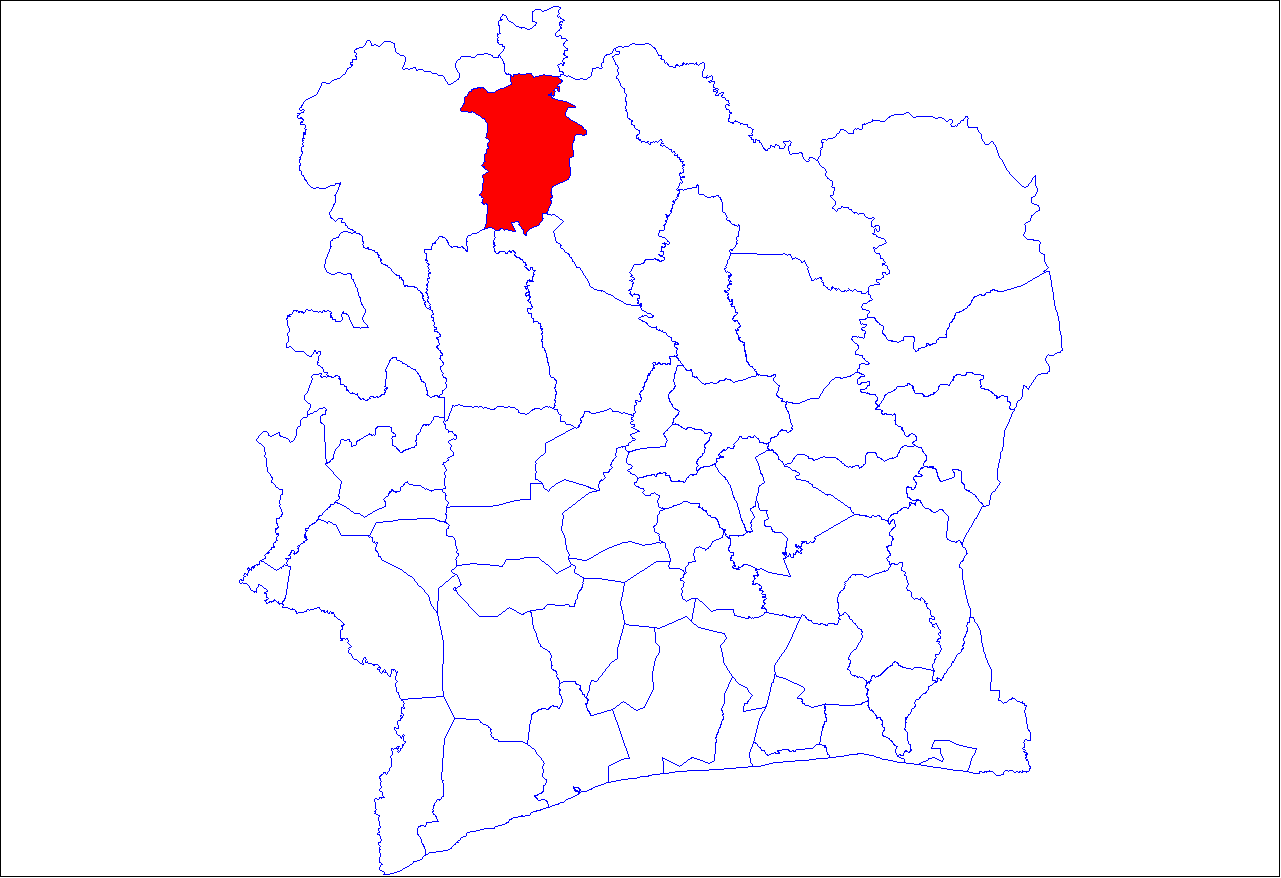 Location map for Department of Boundiali, Cote d'Ivoire.