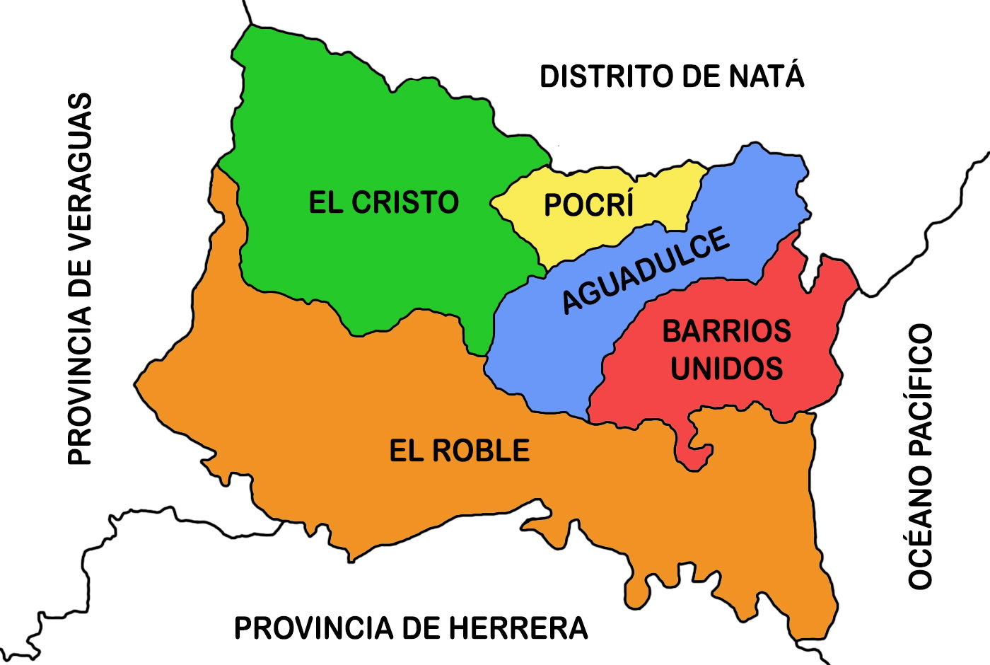 Mapa geográfico del distrito de Aguadulce, provincia de Coclé, …