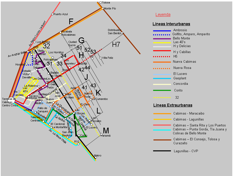 Map of the bus and cars by seat routes from Cabimas city, intra…