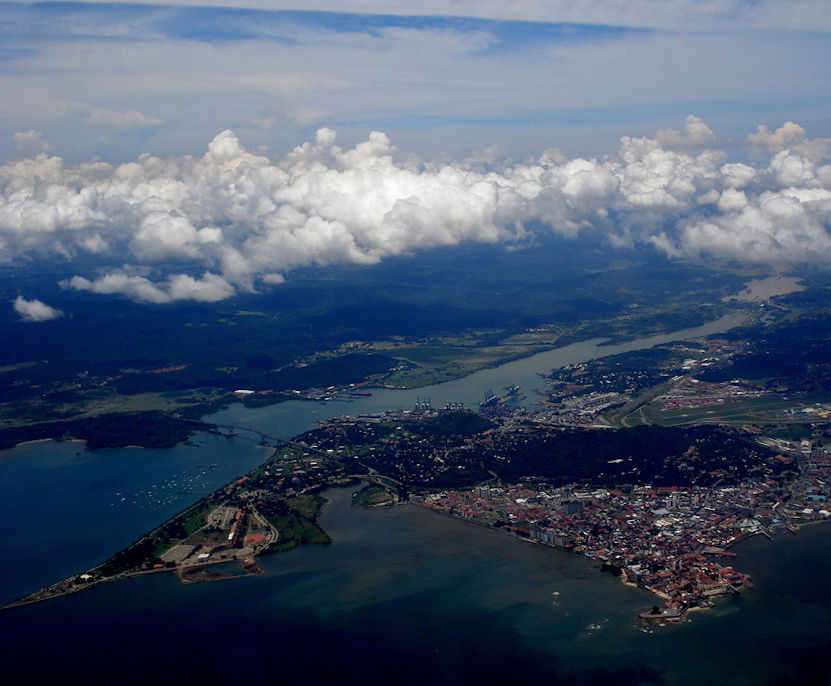 Pacific Side Entrance of the Panama Canal. In the foreground pa…
