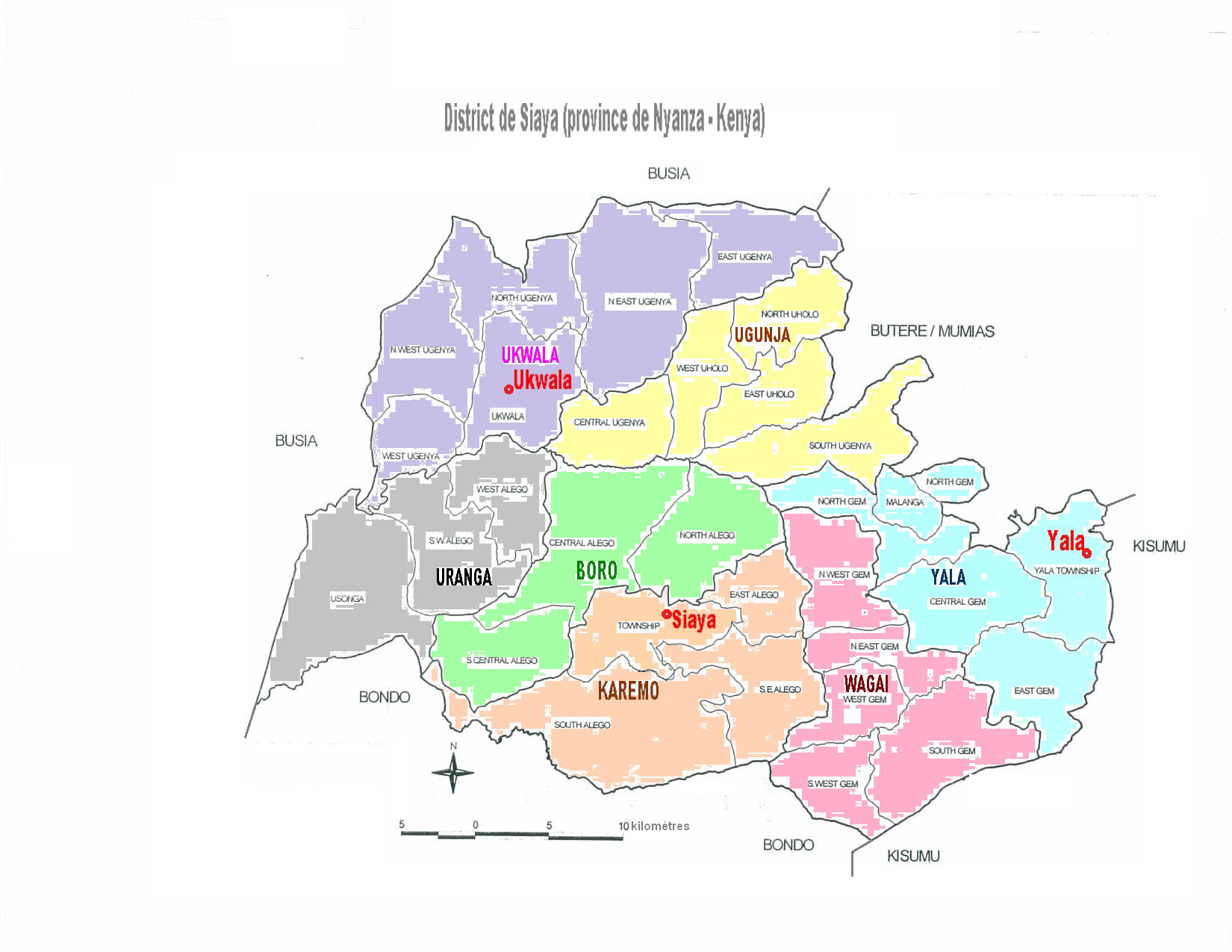Siaya District. Valid map between 1998 and 2009