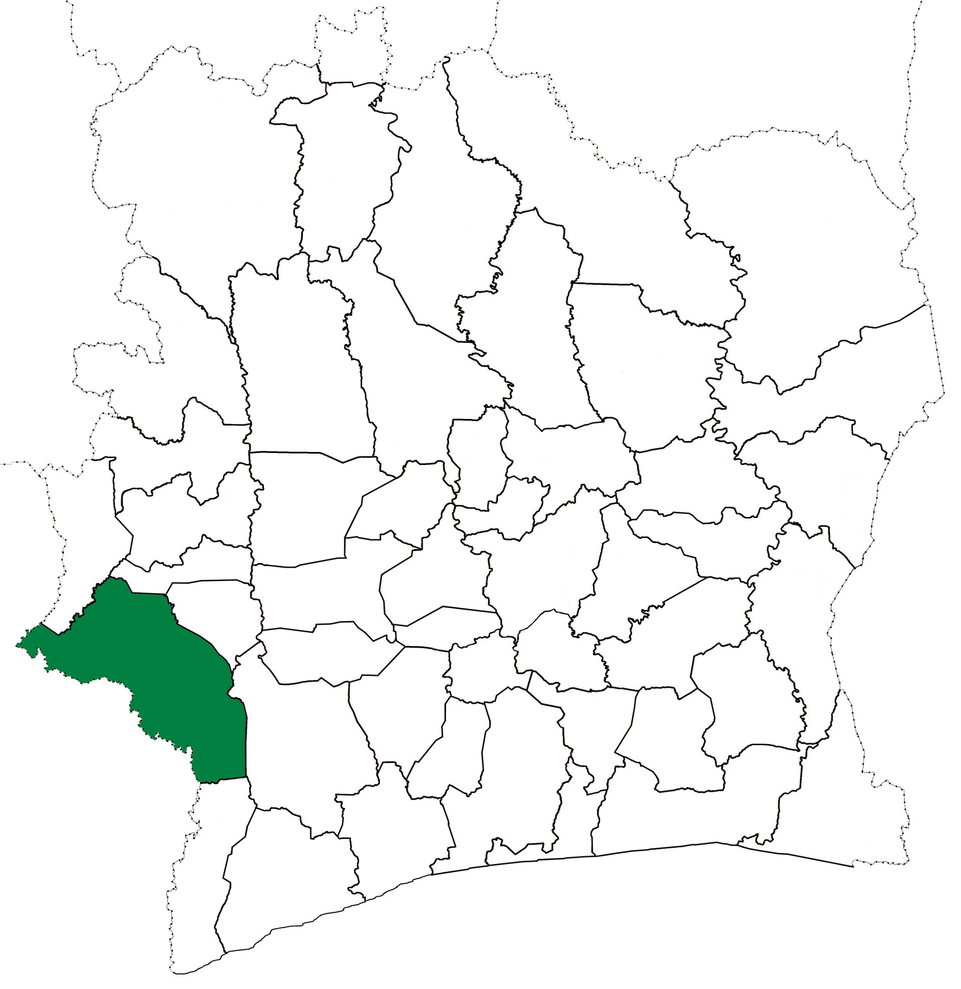 Locator map for Guiglo Department in Côte d'Ivoire in 1988. Gui…