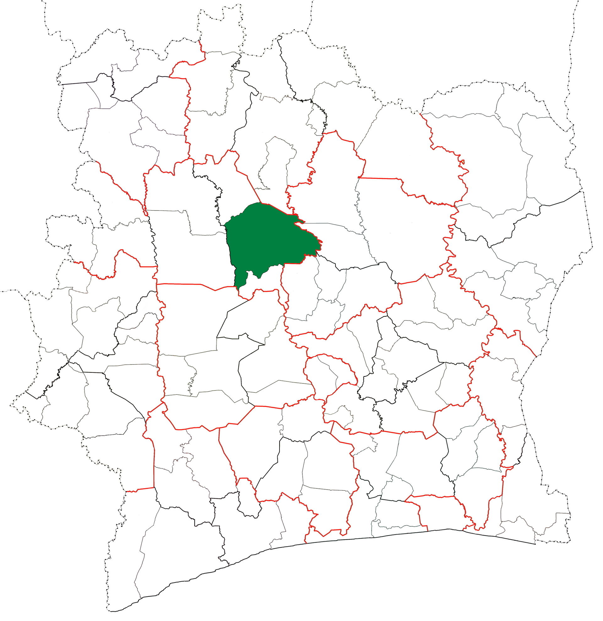 Locator map for Mankono Department in Côte d'Ivoire.