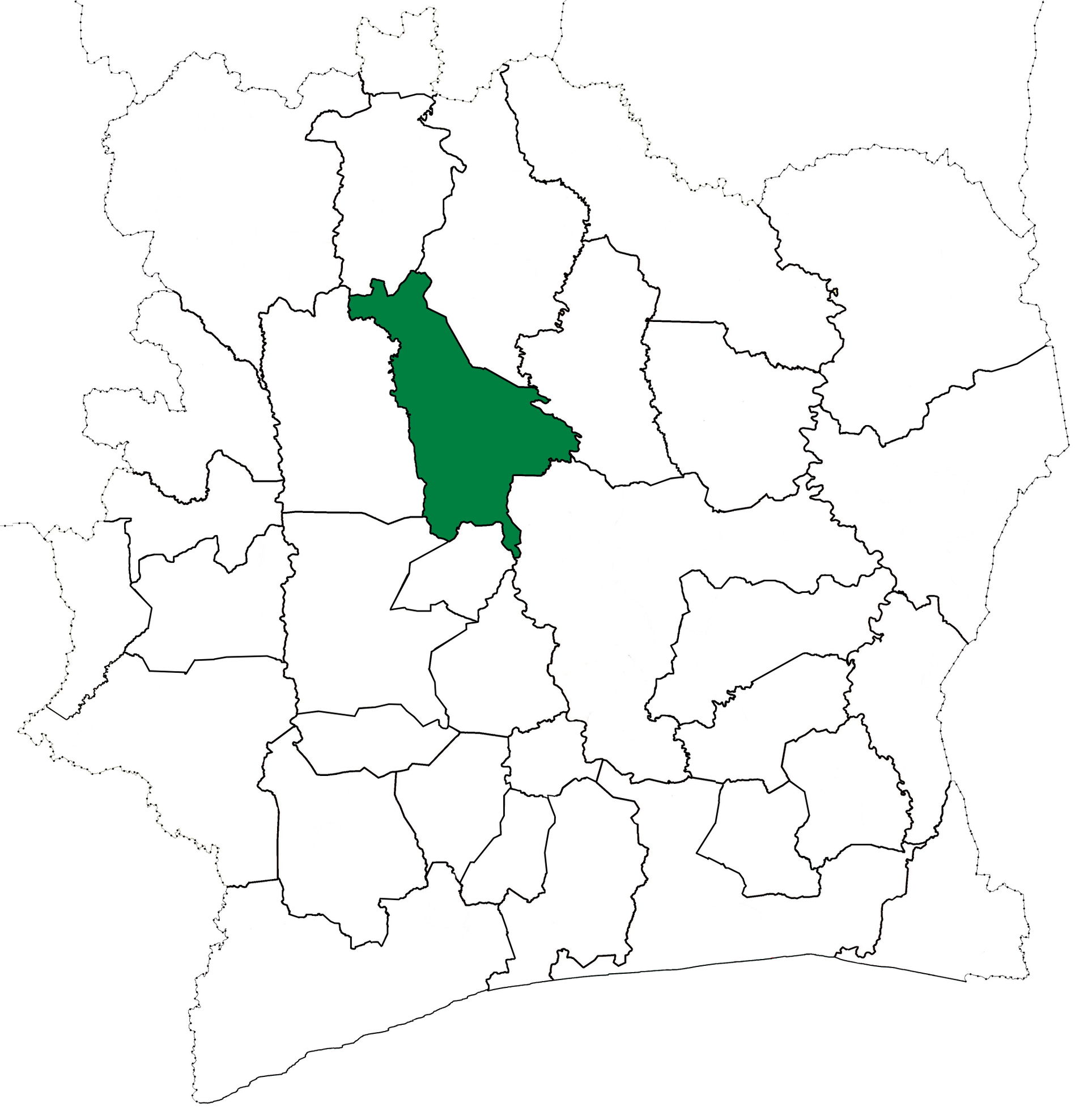 Locator map for Mankono Department in Côte d'Ivoire when it was…