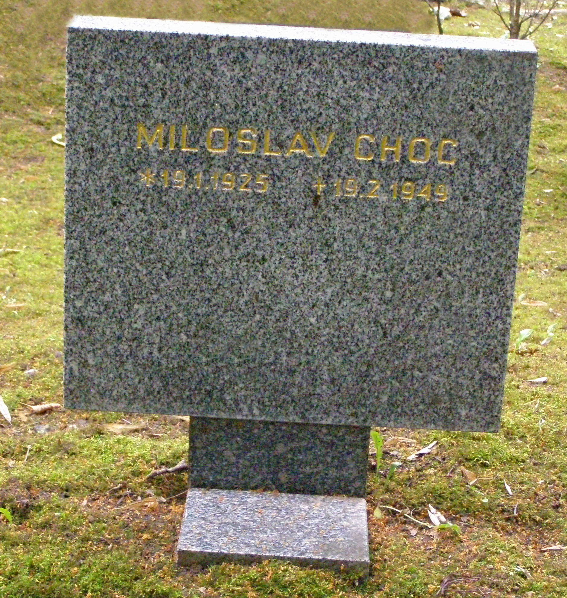 Symbolic grave of Miloslav Choc (* 1925 - † 1949) at the Honora…