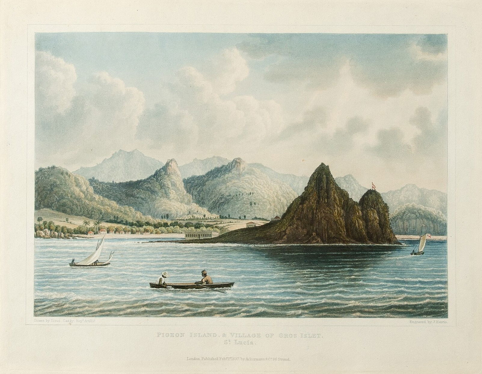 Pigeon Island, &amp; Village of Gros Islet, St. Lucia. Engraved…