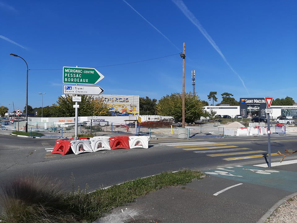 Travaux de l'extension du Tram A à Mérignac Soleil.