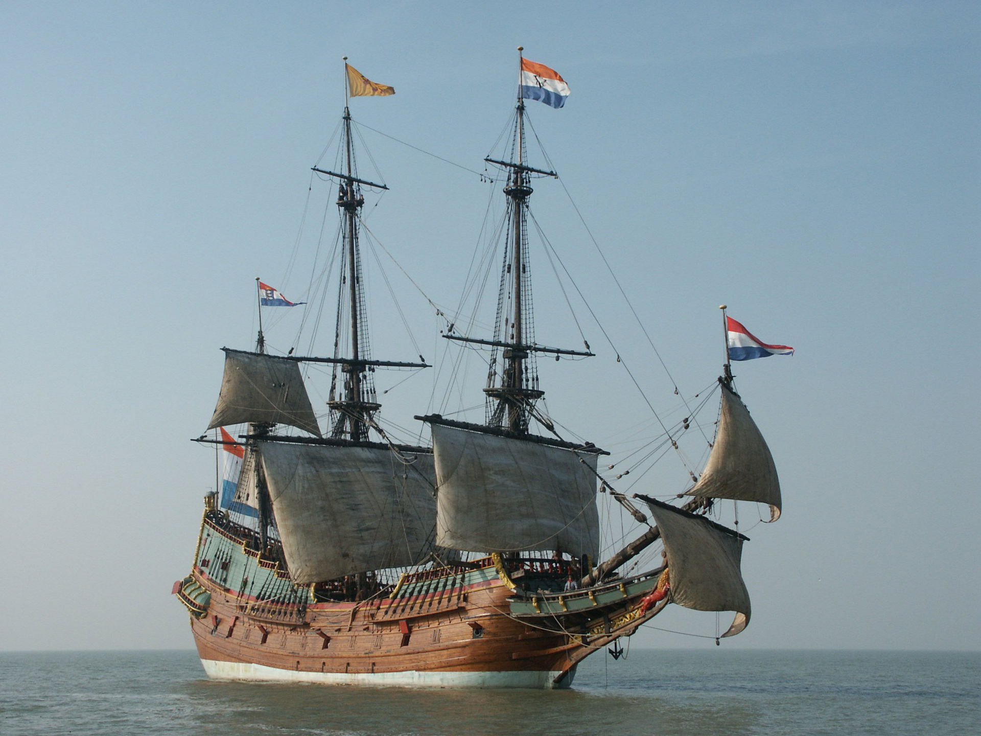 The replica of the Batavia on the Markermeer during a filmshoot…