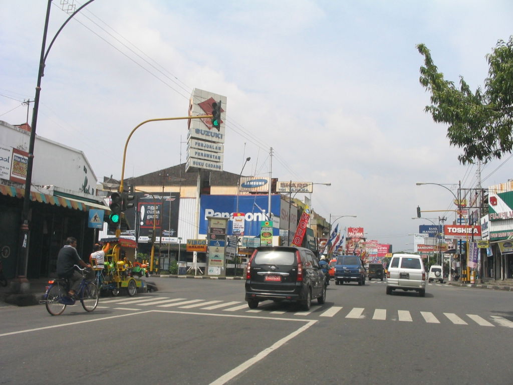 Main street in town Purwokerto, Central Java, Indonesia