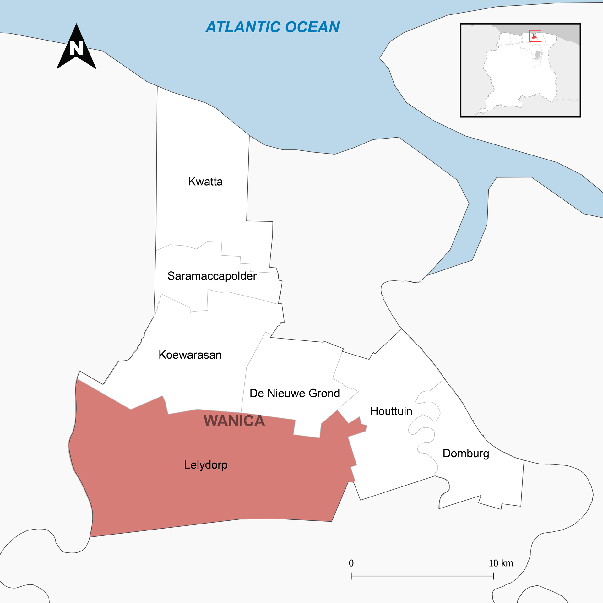 Locator Map for Resort Lelydorp in District Wanica, Suriname, S…
