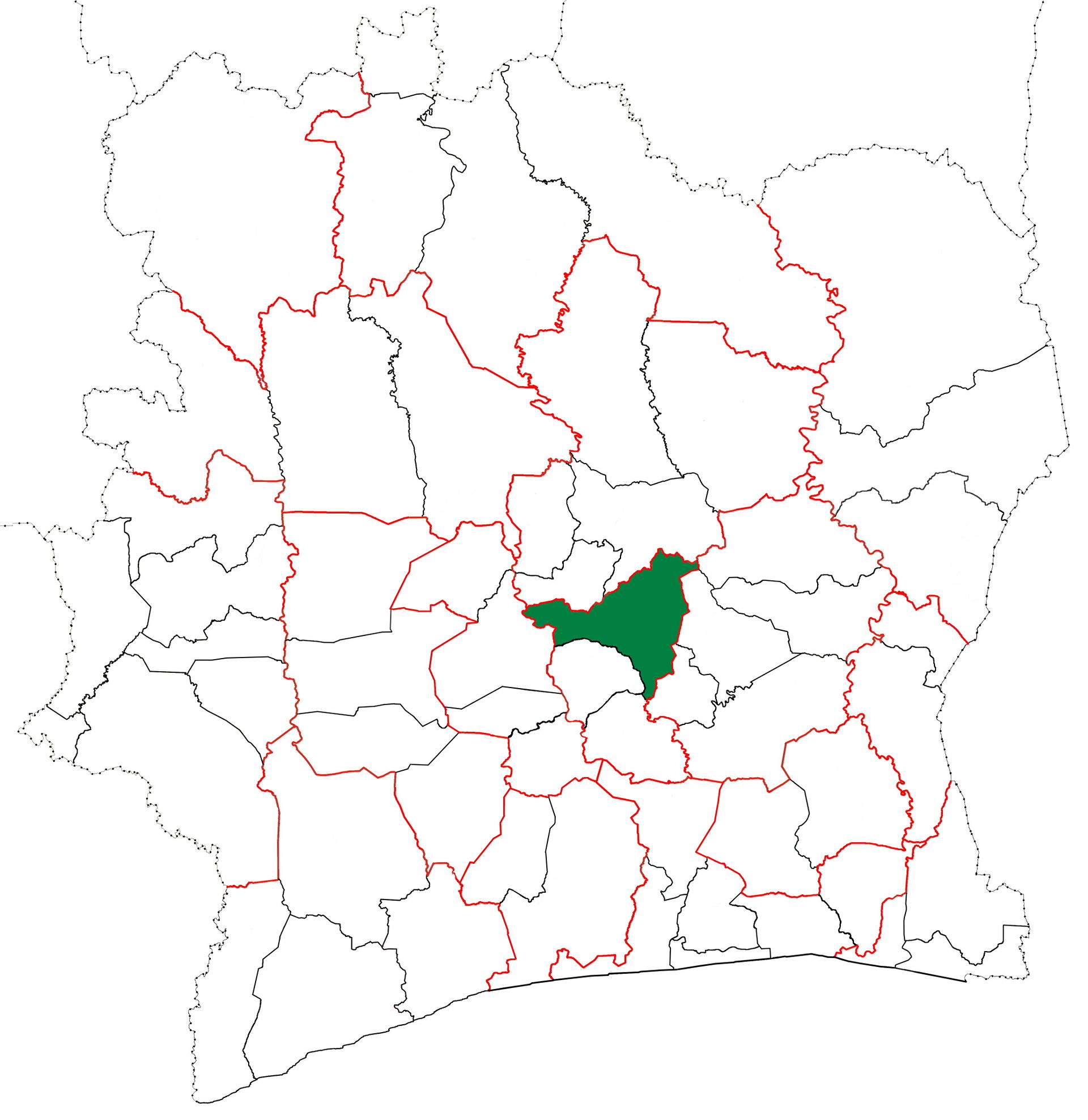 Locator map for Tiébissou Department in Côte d'Ivoire when it w…