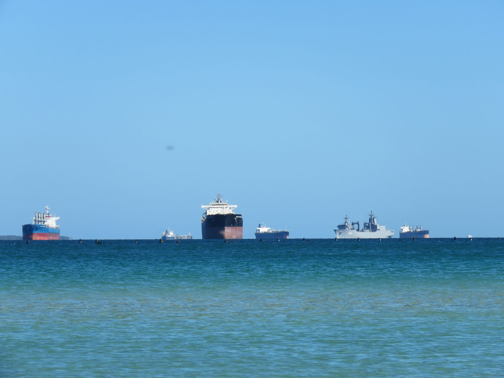 Ships in Cockburn Sound, Western Australia. In the foreground, …