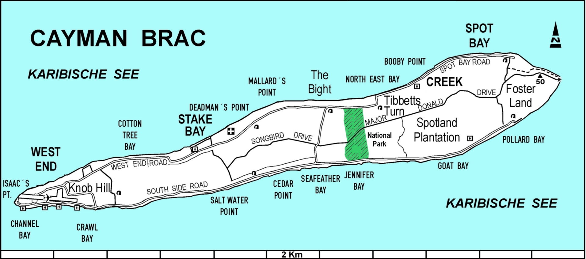 Karte der Insel Cayman Brac