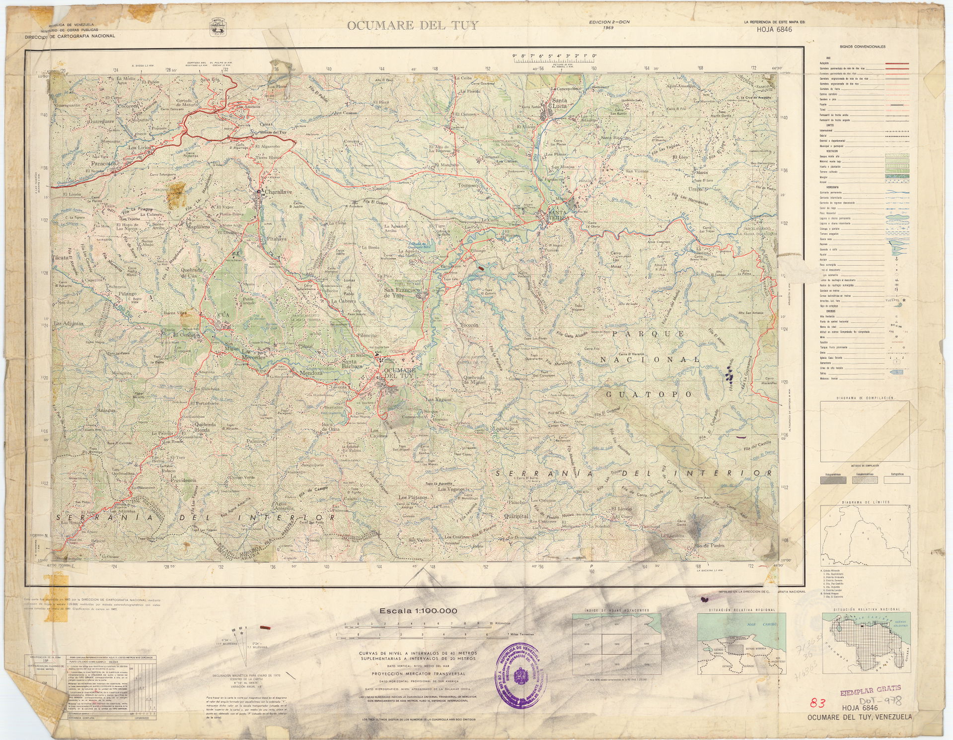 Official topographic maps of Venezuela, at scale 1:100.000.