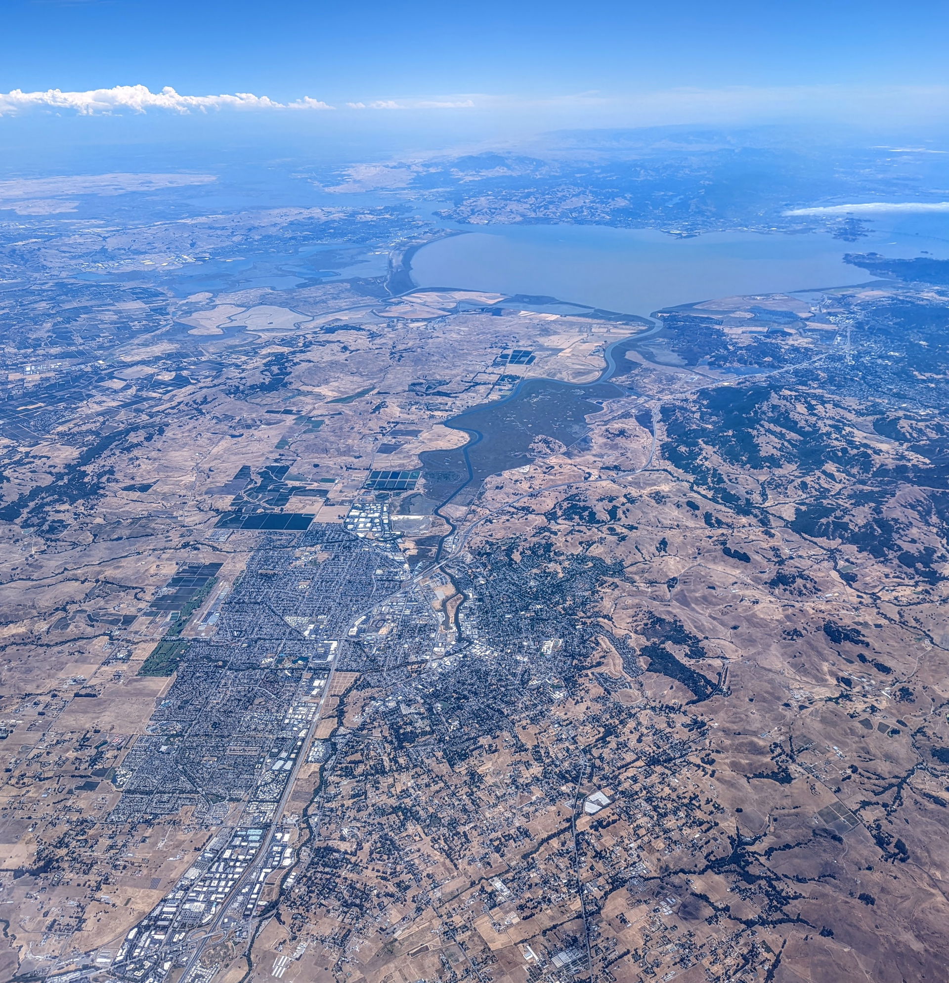 Petaluma vicinity aerial, with Petaluma River, August 2022