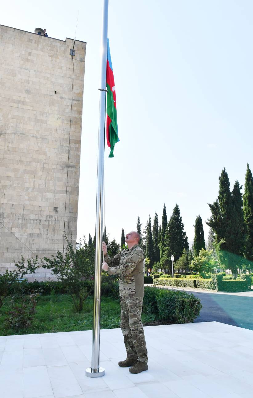 Ilham Aliyev raised National Flag of Azerbaijan in Aghdara city
