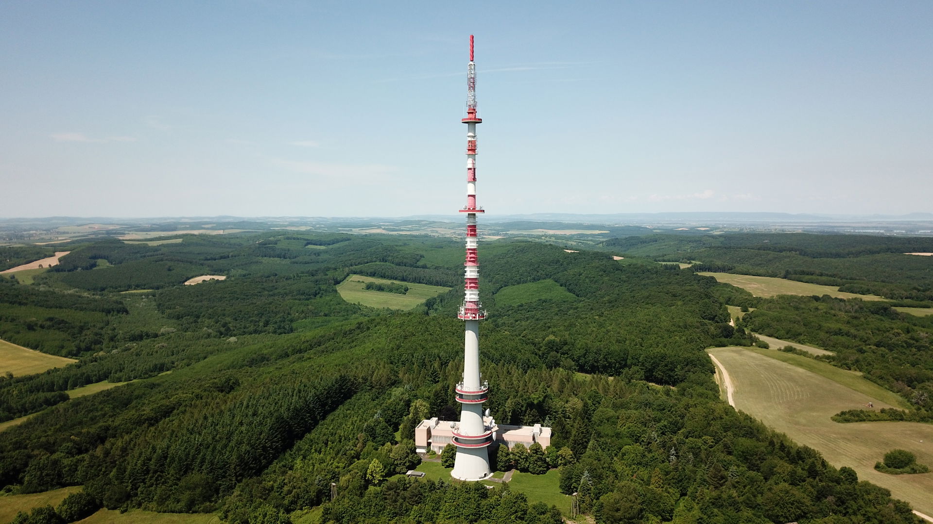 Aerial view of Újudvar TV Tower (Újudvar, near Nagykanizsa, Zal…