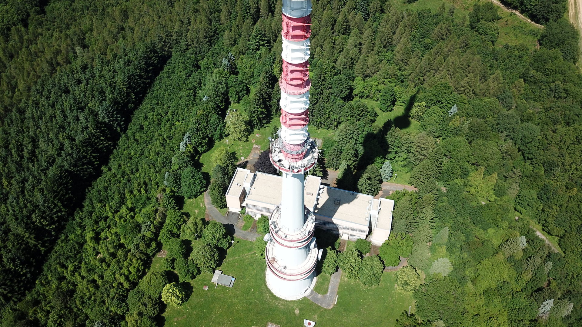 Aerial view of Újudvar TV Tower (Újudvar, near Nagykanizsa, Zal…